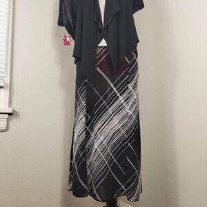 Vintage 90s Sheer Abstract Black White Plaid Maxi Skirt Maria Gabrielle Large